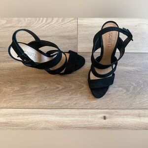 Schutz Black Suede Strappy High Heels Sandals Size 7.5 Party Going Out Wedding